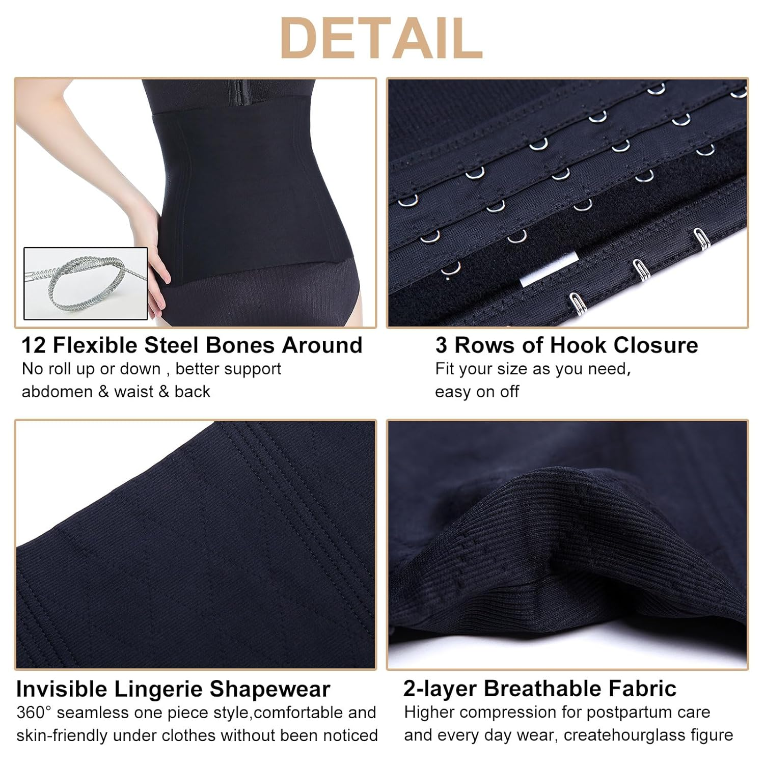 Postpartum Recovery Belly Band, C-Section Recovery Tummy Control Waist Trainer, Seamless High-Waisted Double Steel Bone Postpartum Girdle Shapewear image number 7