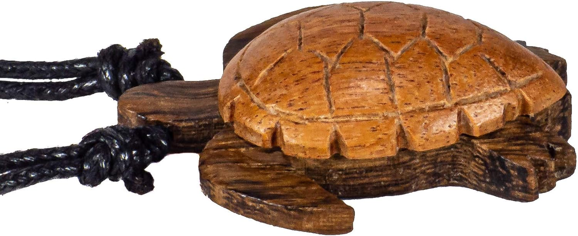 Bluerica Hand Carved Wood Sea Turtle Pendant on Adjustable Black Rope Cord Necklace, Wood Natural-Fiber image number 1
