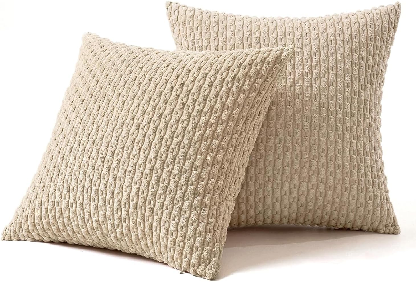 2Pcs Cushion Covers 50Cm X 50Cm, Corduroy Decorative Throw Pillow Covers Soft Boho Striped Pillow Case Modern Farmhouse Home Decor for Sofa Living Room Couch Bed (Khaki, 50Cmx50Cm) image number 5
