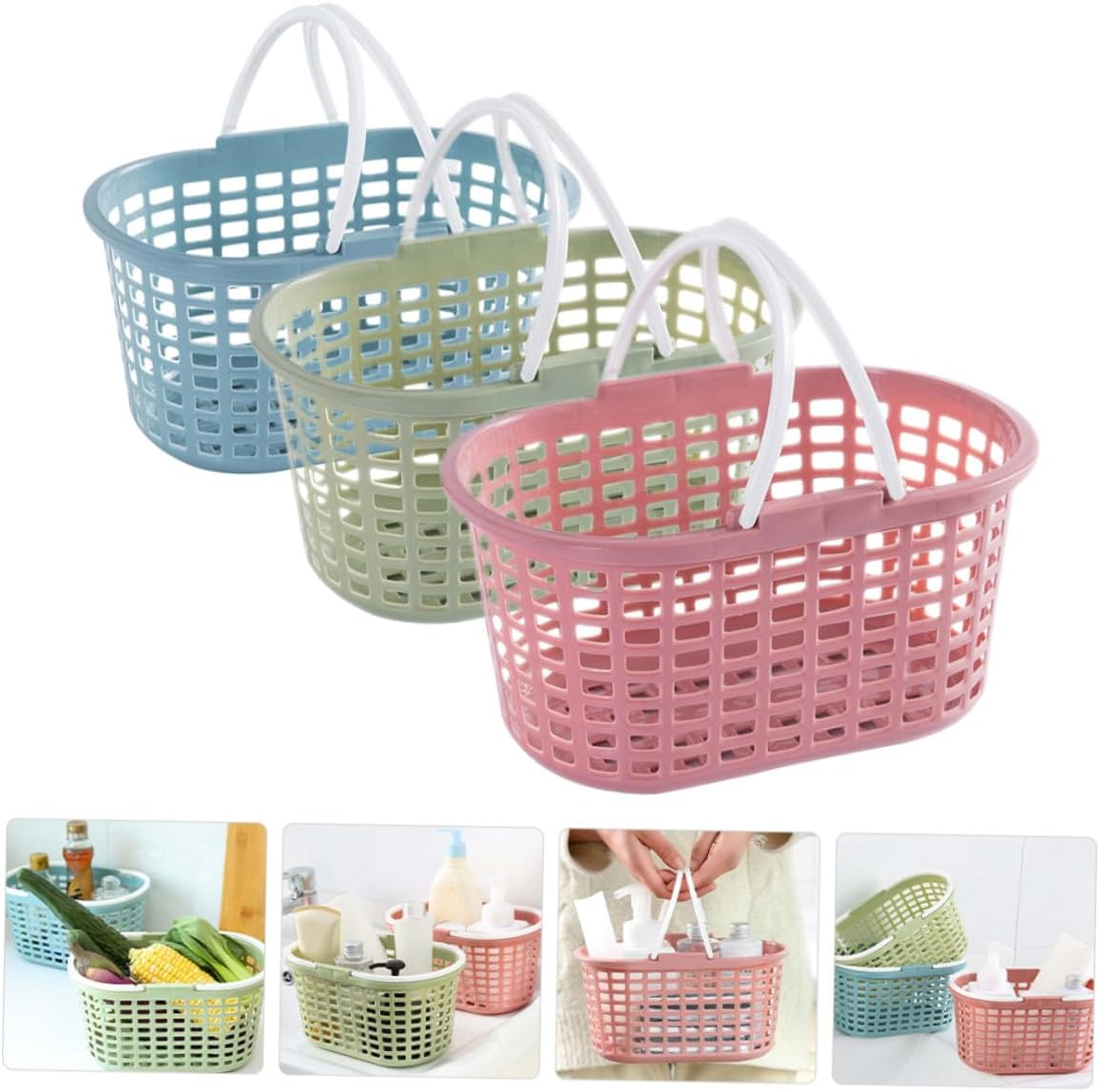 Alipis 3Pcs Portable Bath Basket for Shower Cleaning Plastic Bathroom Organizer for Travel Toiletry Bag and Bathroom Caddy Needs image number 4