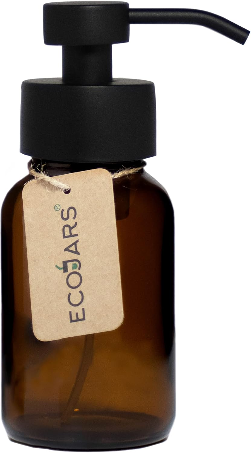 Foam Hand Wash Soap Dispenser Version 2, Amber Glass 250Ml, Mat Black Colour, Stainless Steel, Scandinavian Inspired Decor Kitchen Home image number 3