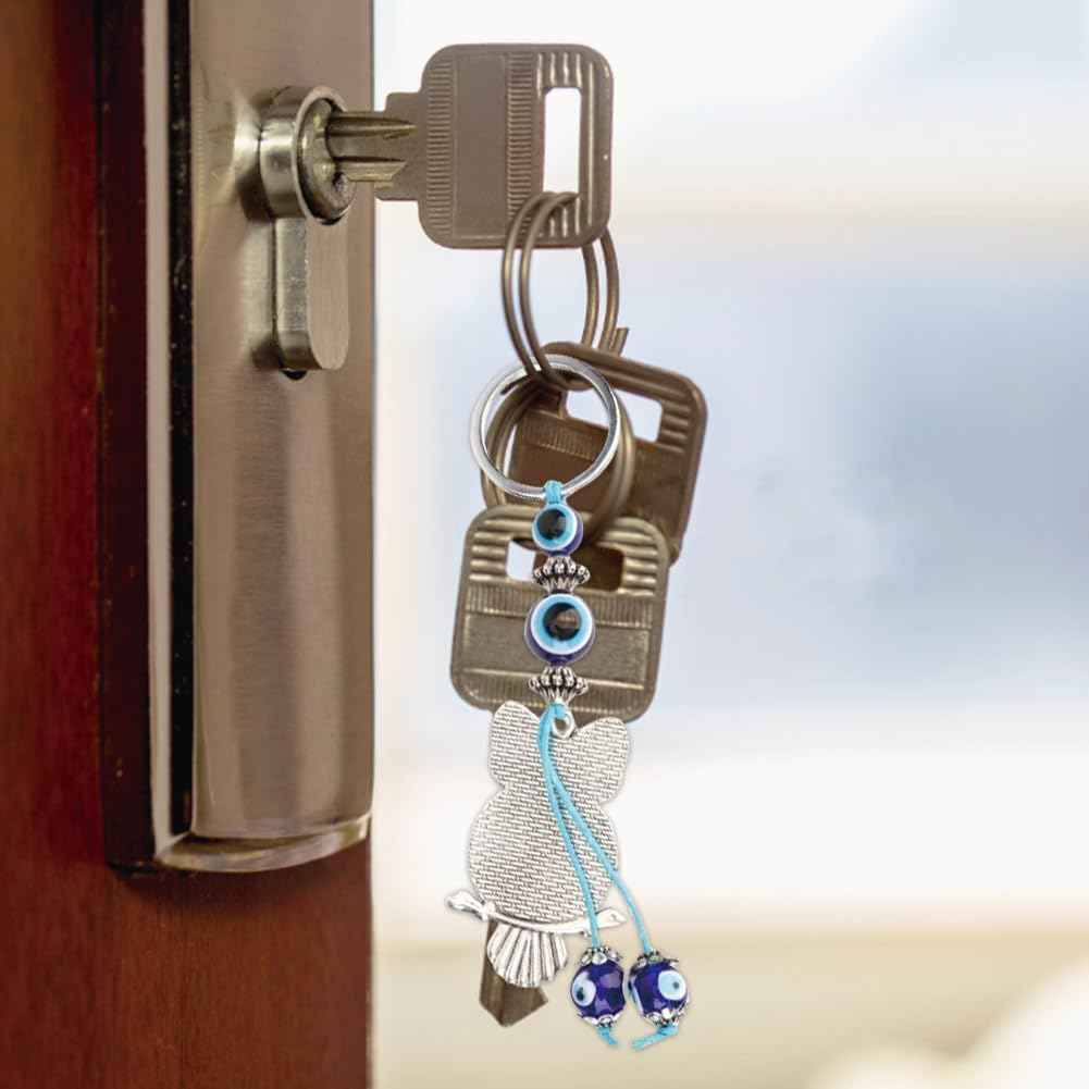 Evil Eye Key Chain, Evil Eye Owls Key Ring Blue Turkish Protection Charm Keys Holder Good Luck Hanging Stylish Pendants Car Handbag Decor Ornament Family Friends Birthday Christmas Graduation image number 3