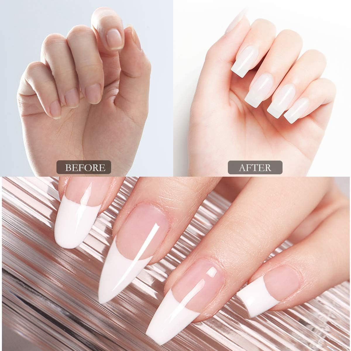 ANCLLO 100 Pieces Natural Gel Nail Shape Full Cover Dual Nail System Shapes C Curve Nail Shape Nail Extension Tips Nail Art Manicure Tools