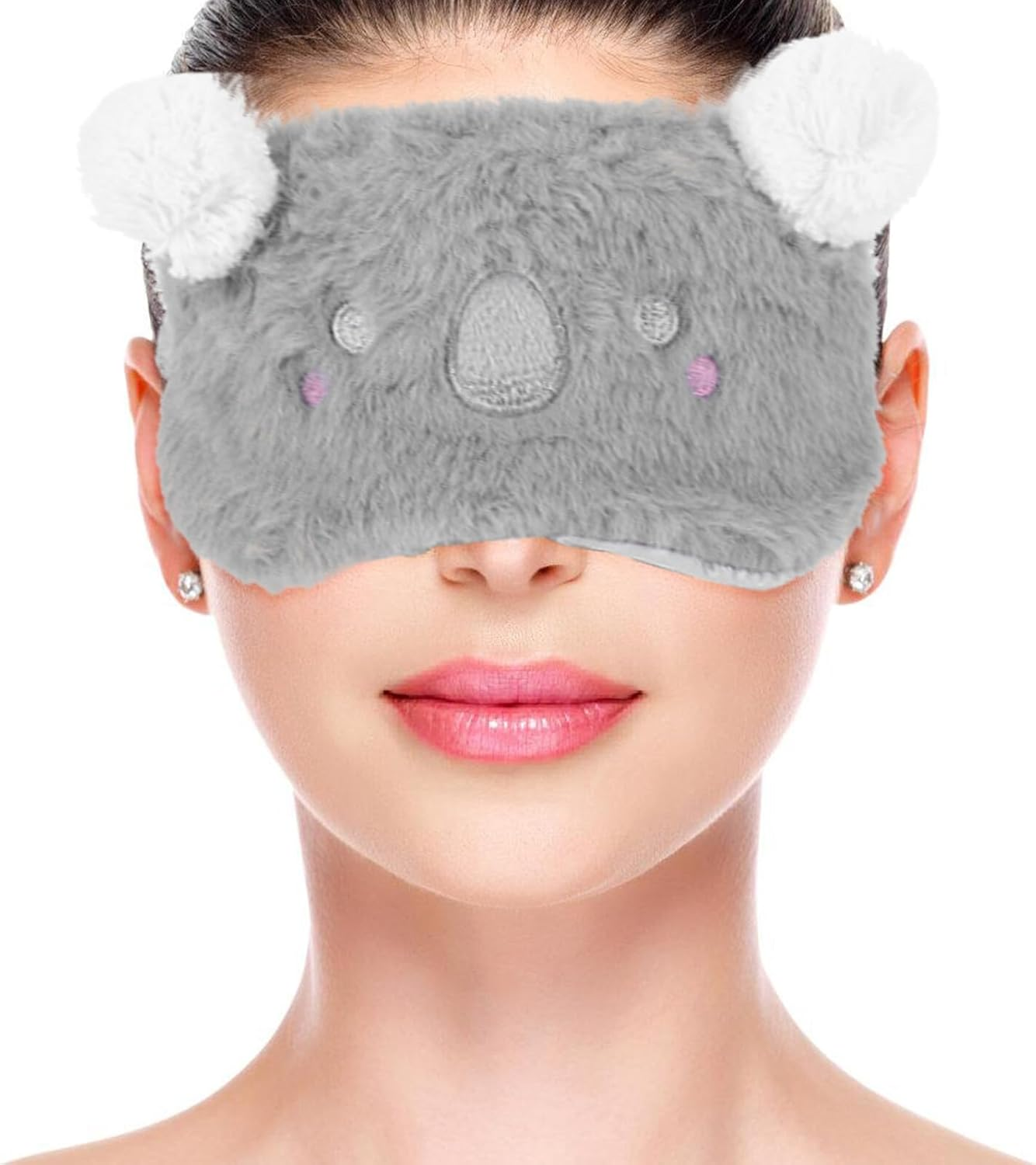 SEWACC Fluffy Cute Koala Eye Mask for Sleep, Breathable Plush Sleeping Mask for Women and Youth, Gray Light Blocking Eye Cover for Travel and Relaxation image number 1