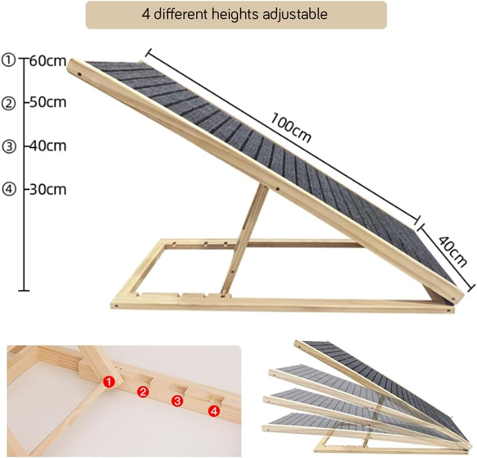 Wooden Dog Stairs 4 Tier, Adjustable & Foldable for Elderly Pets with Joint Pain,Reduce Foot Strain,4-Step Pet Stairs for Small Dog Cat Training Ramp image number 3
