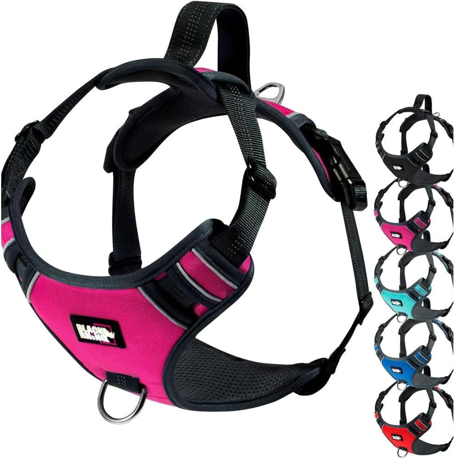 Black Rhino - the Comfort Dog Harness with Mesh Padded Vest for Small - Large Breeds | Adjustable | Reflective | 2 Leash Attachments on Chest & Back - Neoprene Padded Training Handle (Medium, Pink/Bl) image number 5