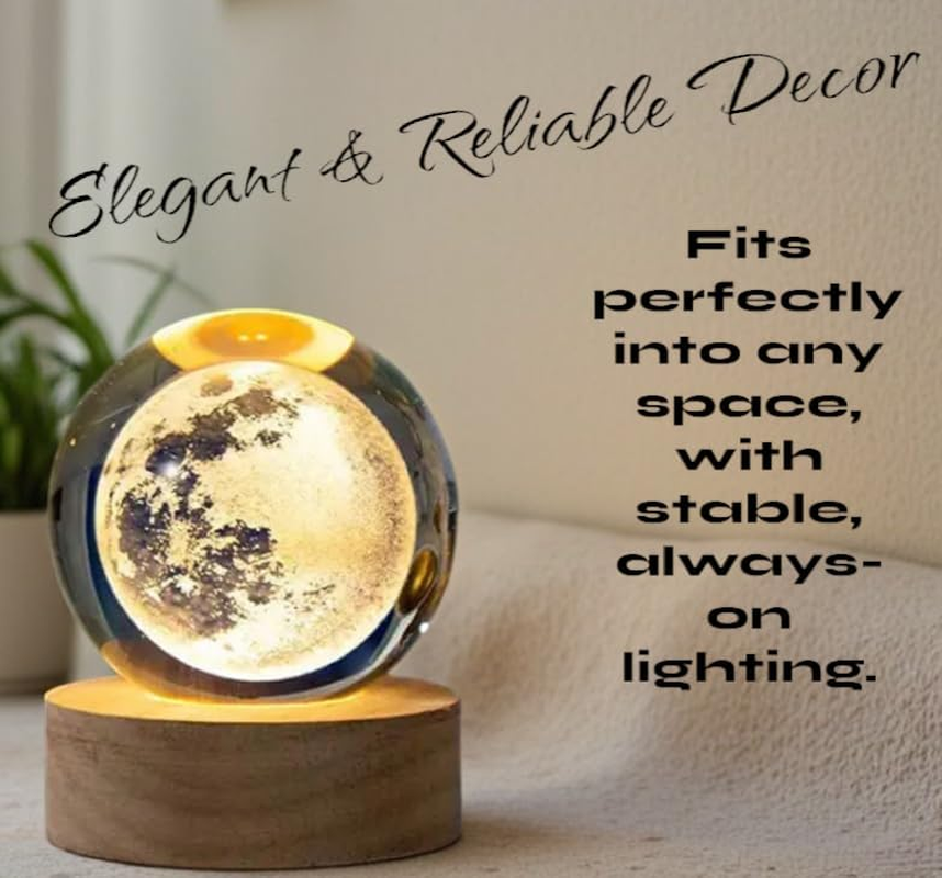 3D Moon Crystal Ball Night Light, Stunning Moon Design, Elegant Decorative Lamp for Kids, Teens, and Space Lovers, Perfect for Bedroom, Desk or Gift Use image number 3