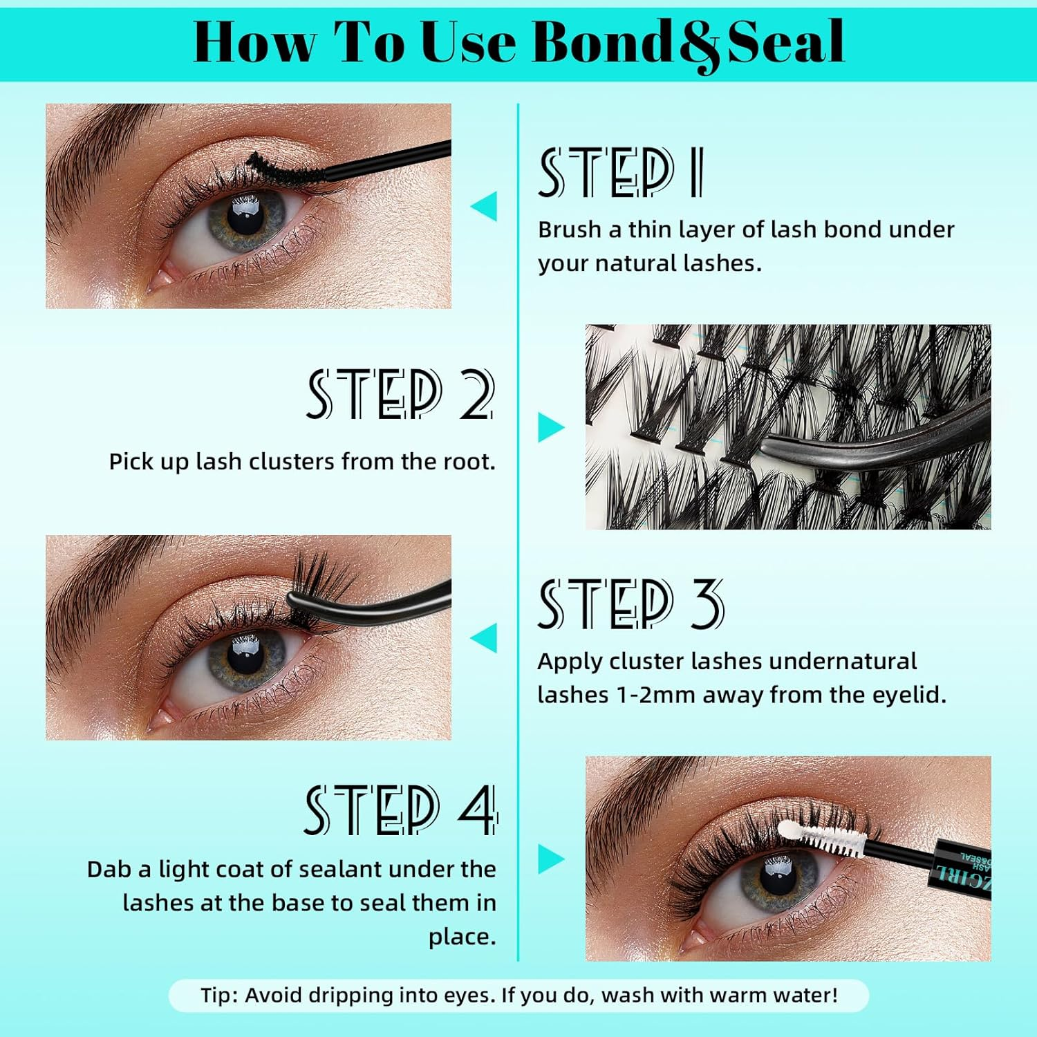 Lash Clusters Kit 280Pcs Lashes Extensxion Wispy Kit 50D D Curl with Bond&Seal Waterproof,Lashes Glue Remover,Lash Tweezers Tools for Eyelash Extension Kit(50D,9-18Mmmix Kit) image number 3