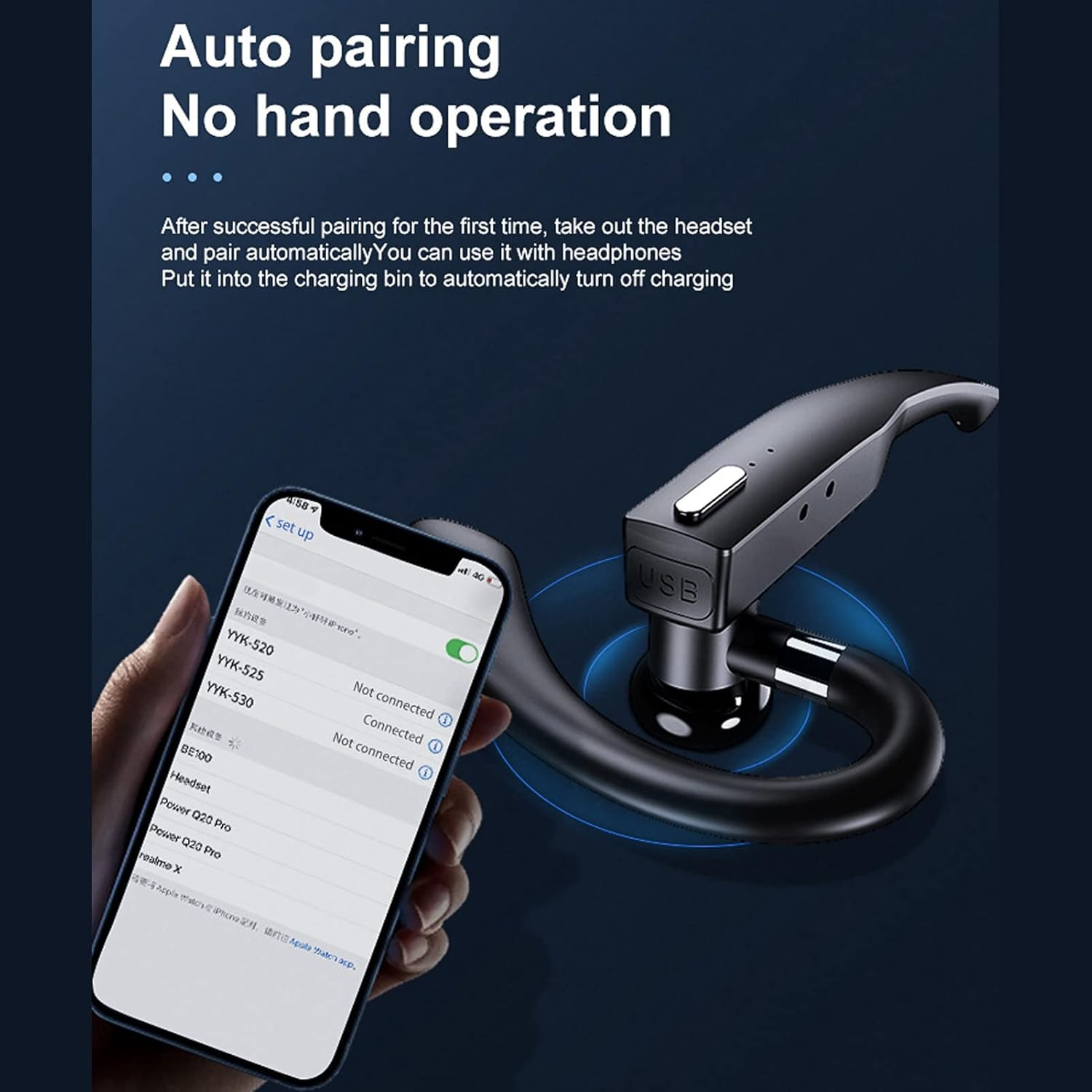 Bluetooth Headsets with Microphone V5.1, Hands-Free Bluetooth Earbuds, In-Ear Headphones, IPX7 Waterproof for Driving/Business/Office with Android/Ios, Laptop (YYK-525 Simple