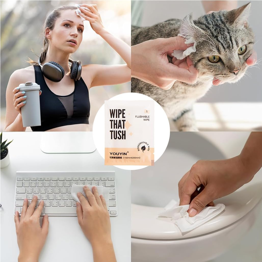 Flushable Toilet Tissue Wipes,30 Pcs Toilet Wet Paper Bulk Individually Wrapped Wipes,Pocket Size Travel Bathroom Daily Use Butt Body Hand Face Wipes for Women Men,Septic and Sewer Safe image number 6