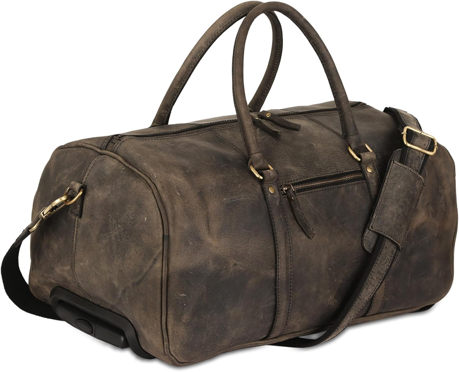 Leather Rolling Travel Duffle Bag for Men Women 21 Inch with Wheels Sports Overnight Weekend Duffel Gym Cabin Holdall with Wheels for Easy Carry image number 1