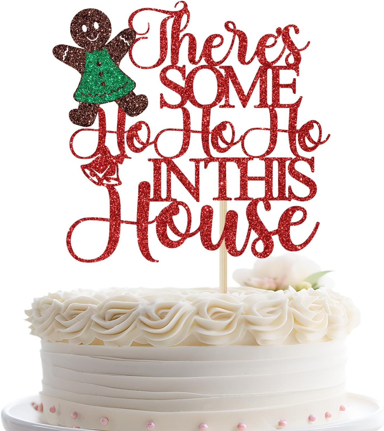 There'S Some Ho Ho Ho in This House Cake Topper, Xmas Holiday Cake Picks, Funny Christmas Cake Decorations, Christmas Party Decoration Supplies Red Glitter image number 4