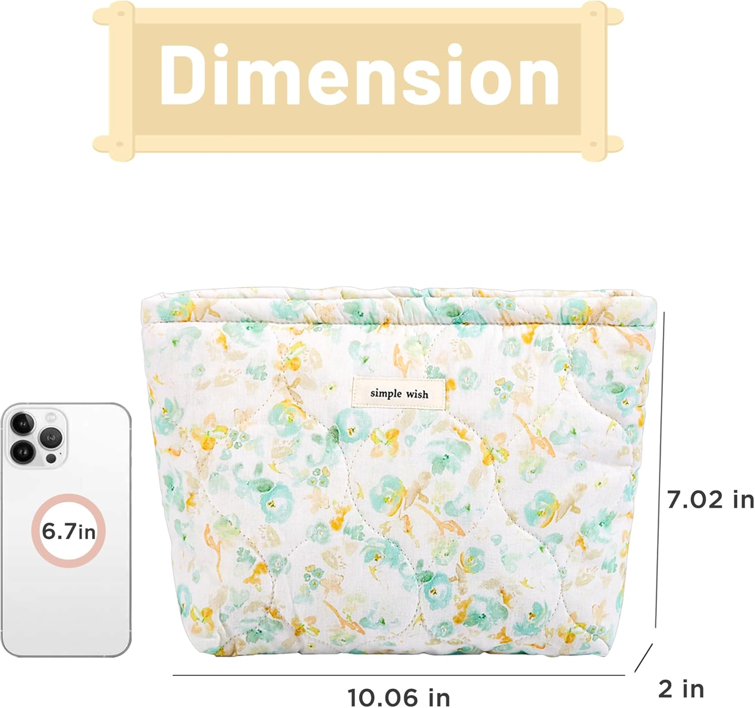 2 Pcs Floral Makeup Bag Large Travel Cotton Quilted Cosmetic Makeup Bag Organizer, Cute Coquette Aesthetic Zipper Portable Pouch Purse Storage Toiletry Bag for Women Girls Accessories, L-Green image number 2