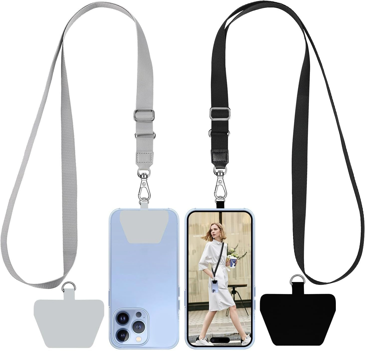 Phone Lanyard 2 Pack, JOMWEN Adjustable Neck Strap for Iphone and Most Smartphones, Multifunctional Crossbody Lanyard with Phone Tether Tab for Women and Men (Black+Gray) image number 4
