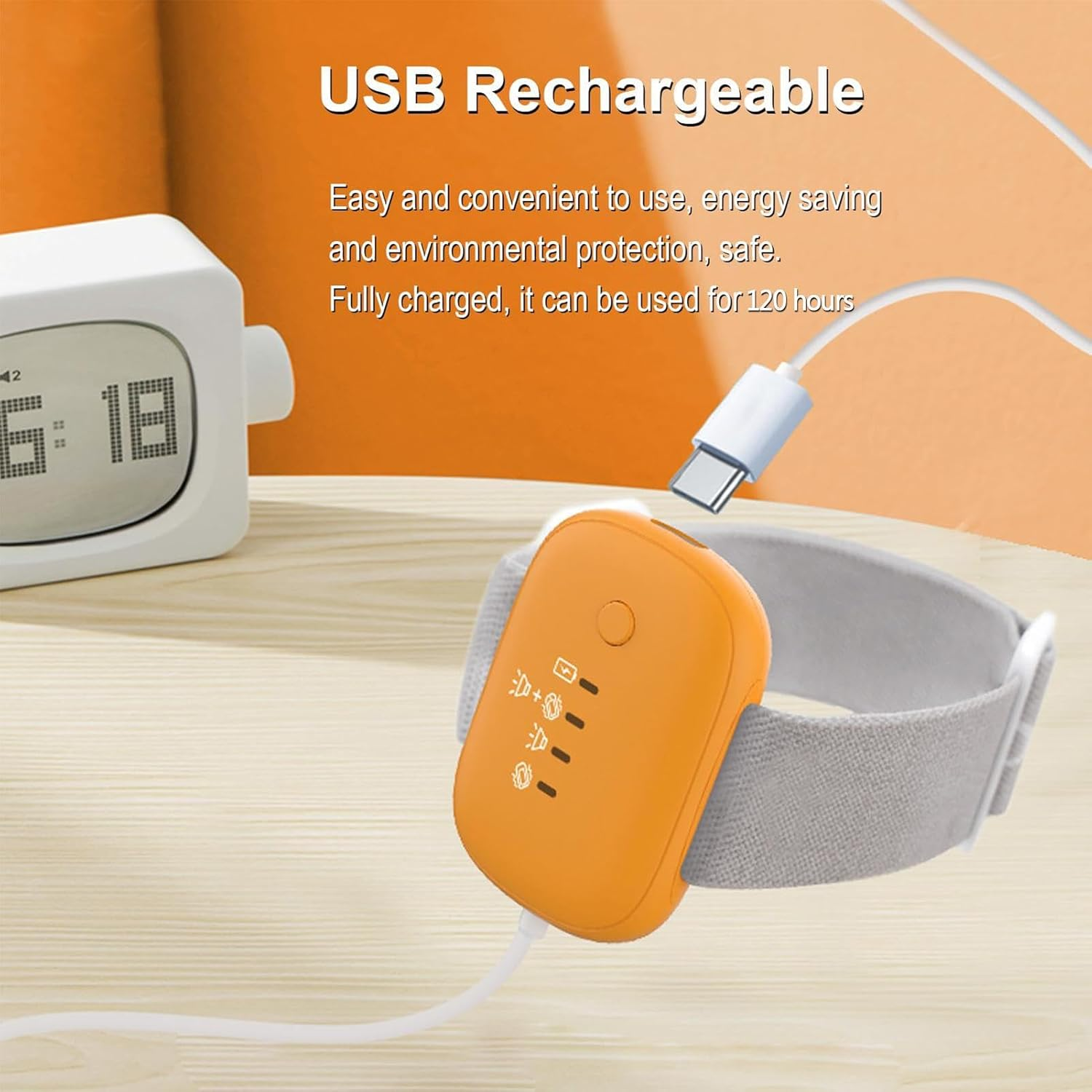 Night Potty Alarm - Bedwetting Device, USB Rechargeable | 3 Mode Sound and Vibrating Alert, Safe Help for Girls, Boys, , Seniors, Night Use - Orange Magnetic Style image number 7