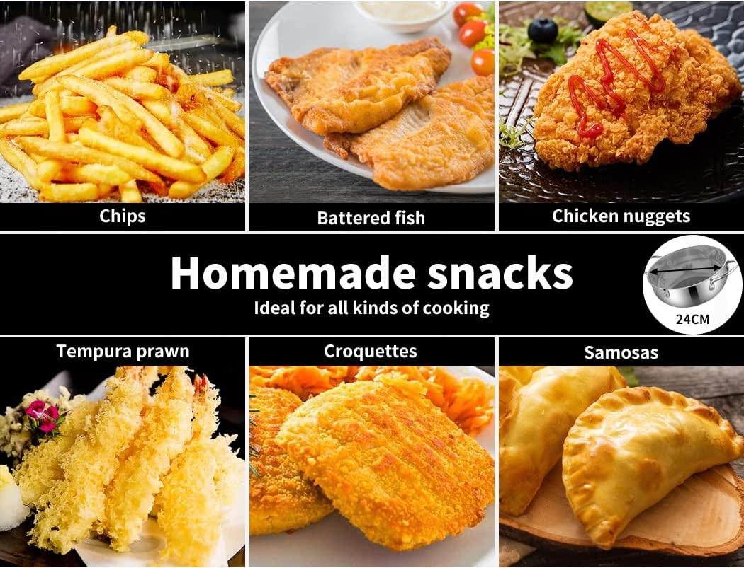 TOQUE 24Cm Japanese Deep Frying Pan Pot Thermometer Kitchen Tempura Fryer Silver, 304 Food Grade Stainless-Steel Pan, Easy to Clean Non Stick Frying Pan, Deep Fryer Cookware, Precise Thermometer image number 5