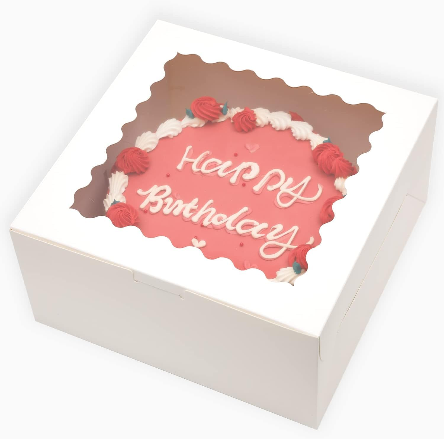 25.4X25.4X12.7 Cake Box, Pink and White Cake Box with Window Cake Containers (10 * 10 * 5 Inch) 8Pcs image number 2