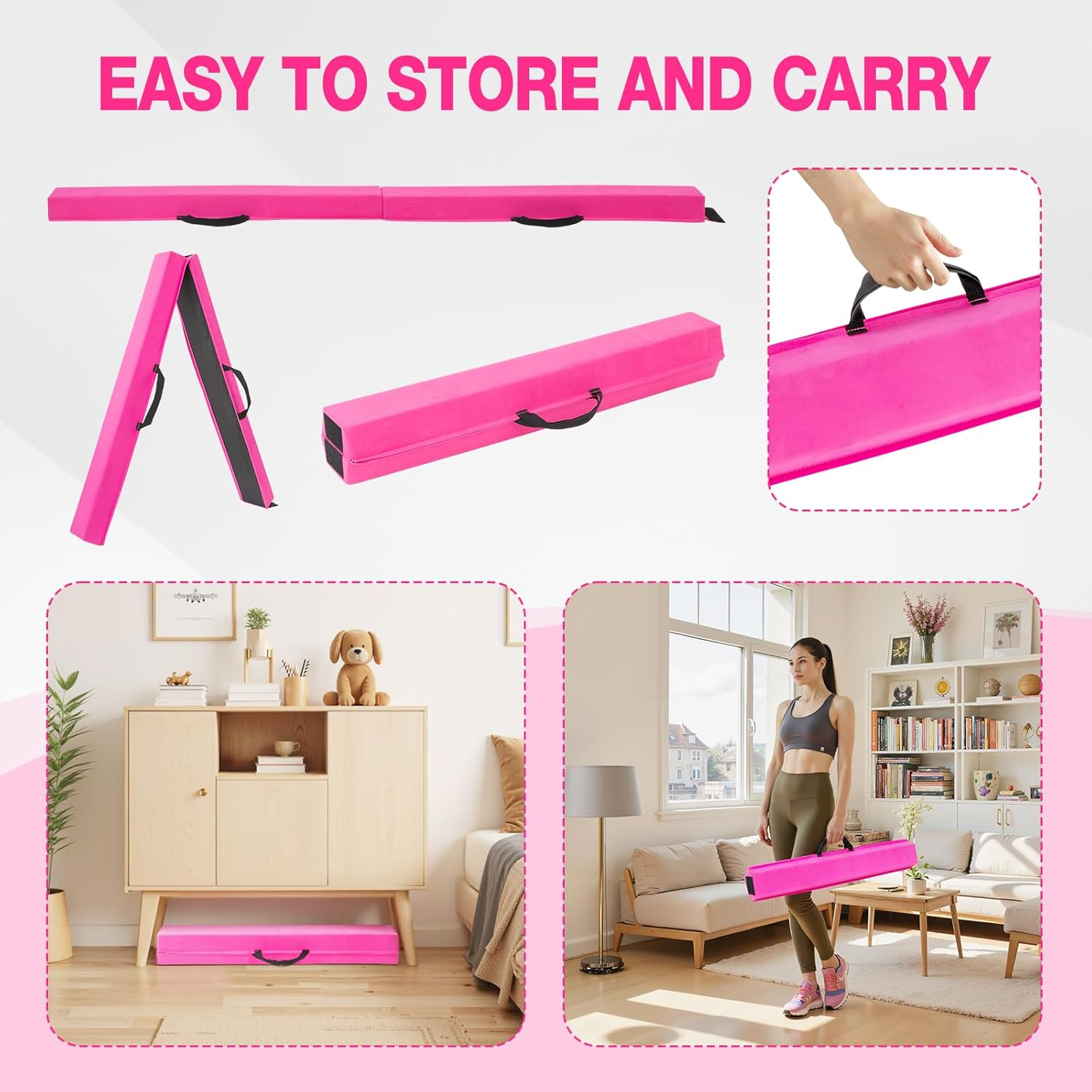 1.8M Folding Balance Beam, Portable Gymnastic Beam with Non-Slip Bottom and Carrying Handles for Kids, Floor Gymnastics Beam for Training, Practice & Professional Home Exercise image number 6