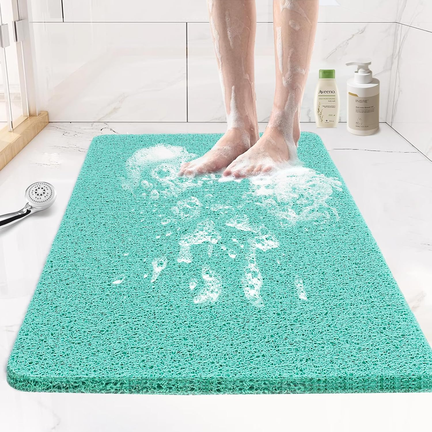 Joyhalo Soft Textured Bath, Shower, Tub Mat, 24X16 Inch, Phthalate Free, Non Slip Comfort Bathtub Mats with Drain, PVC Loofah Bathroom Mats for Wet Areas, Quick Drying