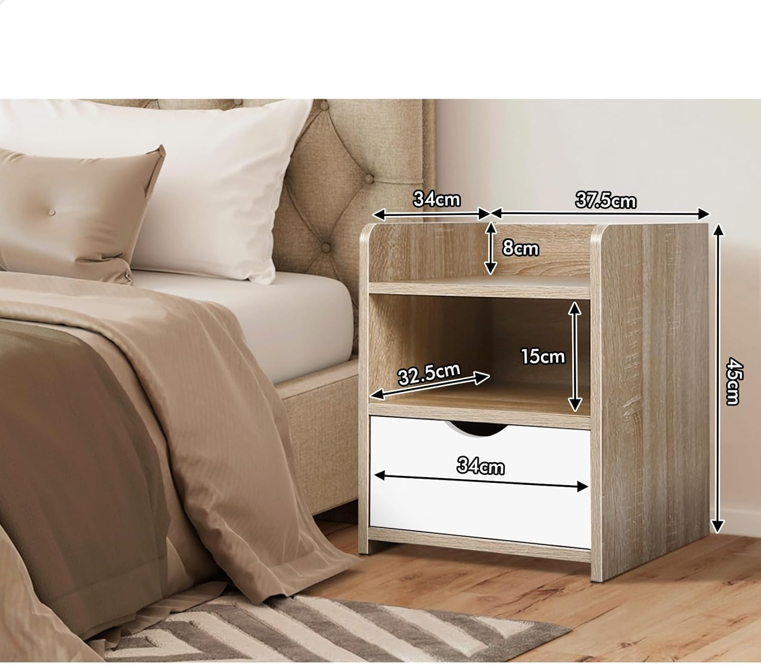 ALFORDSON Hamptons Bedside Table, 37.5Wx 34Dx 45Hcm, Bedroom Nightstand Cabinet, Wooden Sofa Side Chest End Table with Ample Drawer, Open Shelf, Hallway, Living Room Storage Furniture, Wood White