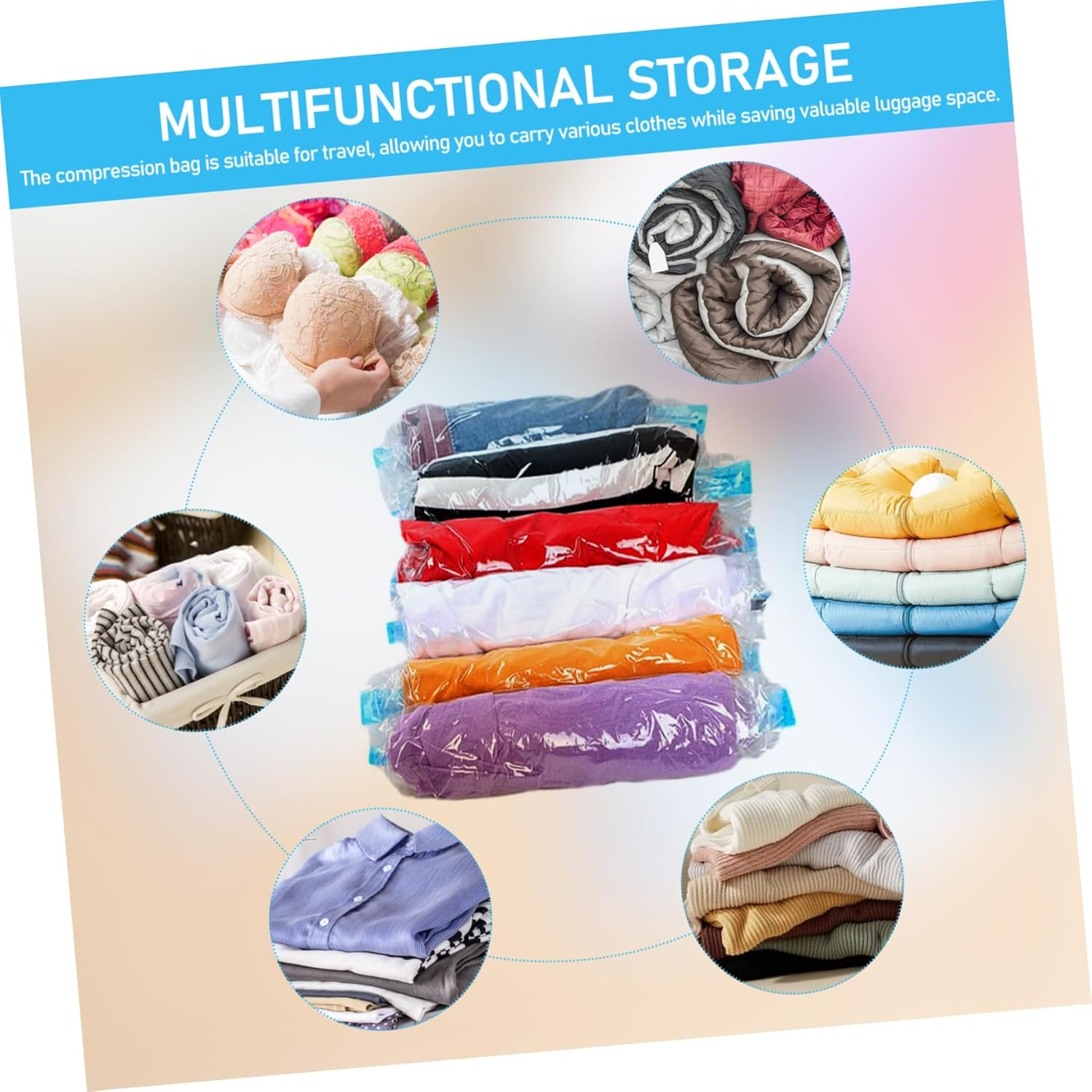 ANDRESLAD 12Pcs Vacuum Travel Bags Compression Packing Bags up Compression for Travel Storage Space Saver for Clothes image number 5