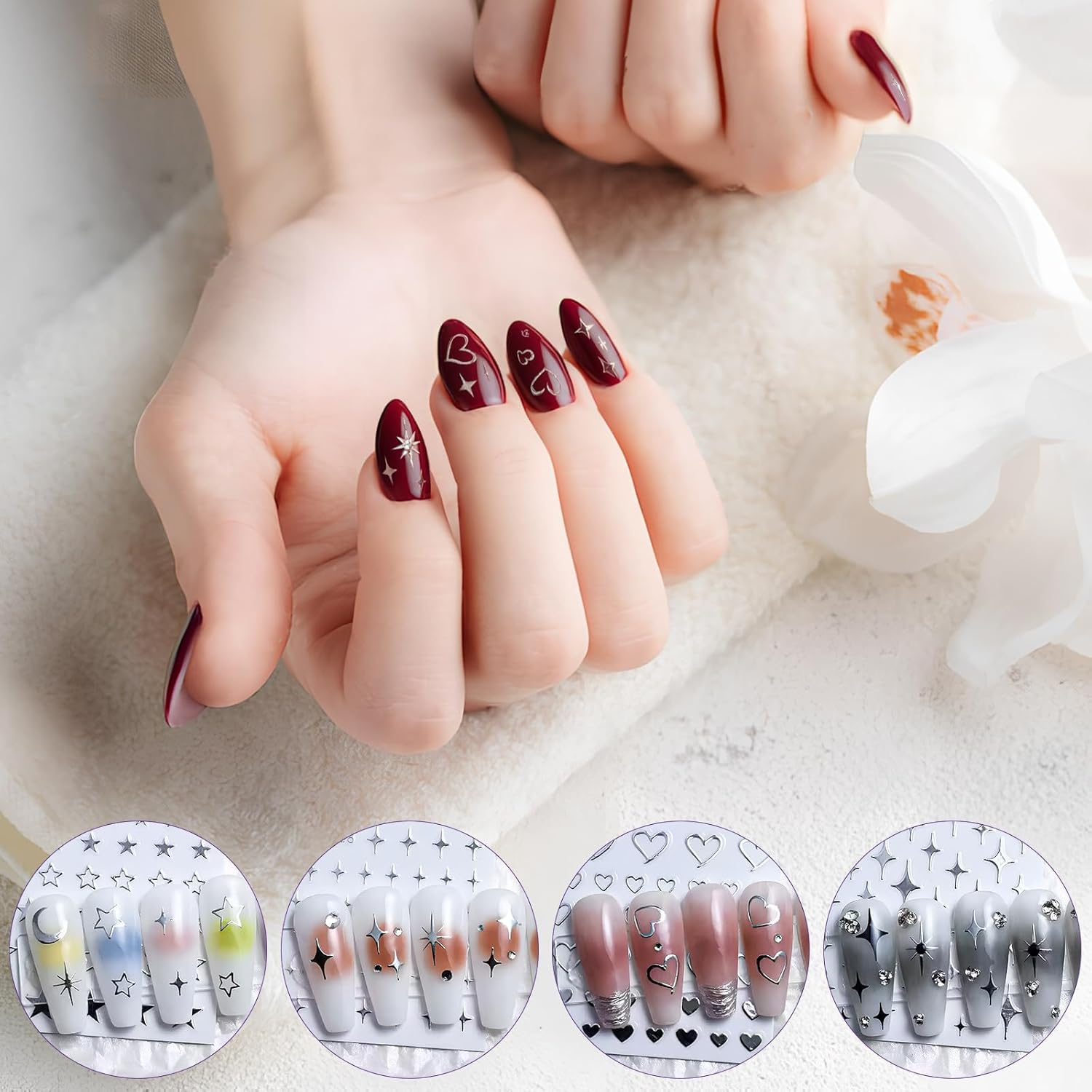 OFFIGAM 5 Sheets Nail Art Stickers Silver Stars Small Design Star Nail Decals Sparkle Metal image number 1