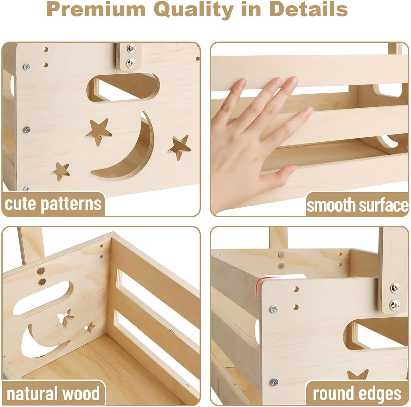 MUSONG Rustic Decorative Baby Storage Crate Hamper with Handle, Wooden Baby Shower Crate Closet, 34.4 X 23 X 54.5 Cm image number 2