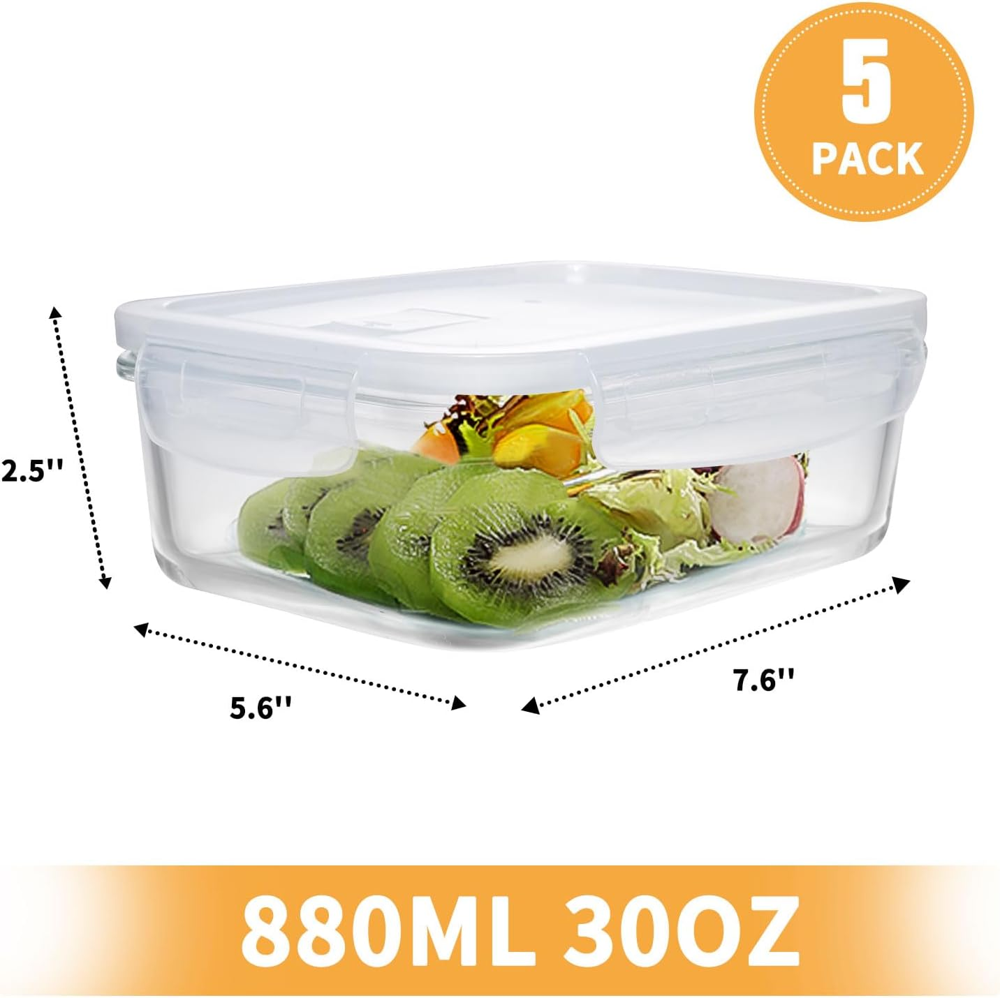 D.M DESIGN&middot;MASTER [5 Pack, 30 OZ - Glass Meal Prep Containers, Glass Food Storage Containers with Lids, Glass Lunch Containers, Dishwasher Microwave Freezer Oven Safe