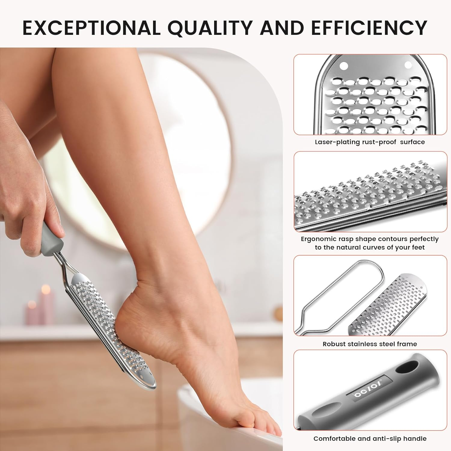 BEZOX Pedicure Foot File Foot Scraper for Hard Skin (XL Size) -Hard Skin Remover Used on Wet or Dry Feet- Huge Plane Surface Foot Scrubber for Soft & Smooth Heels(Grey) image number 5