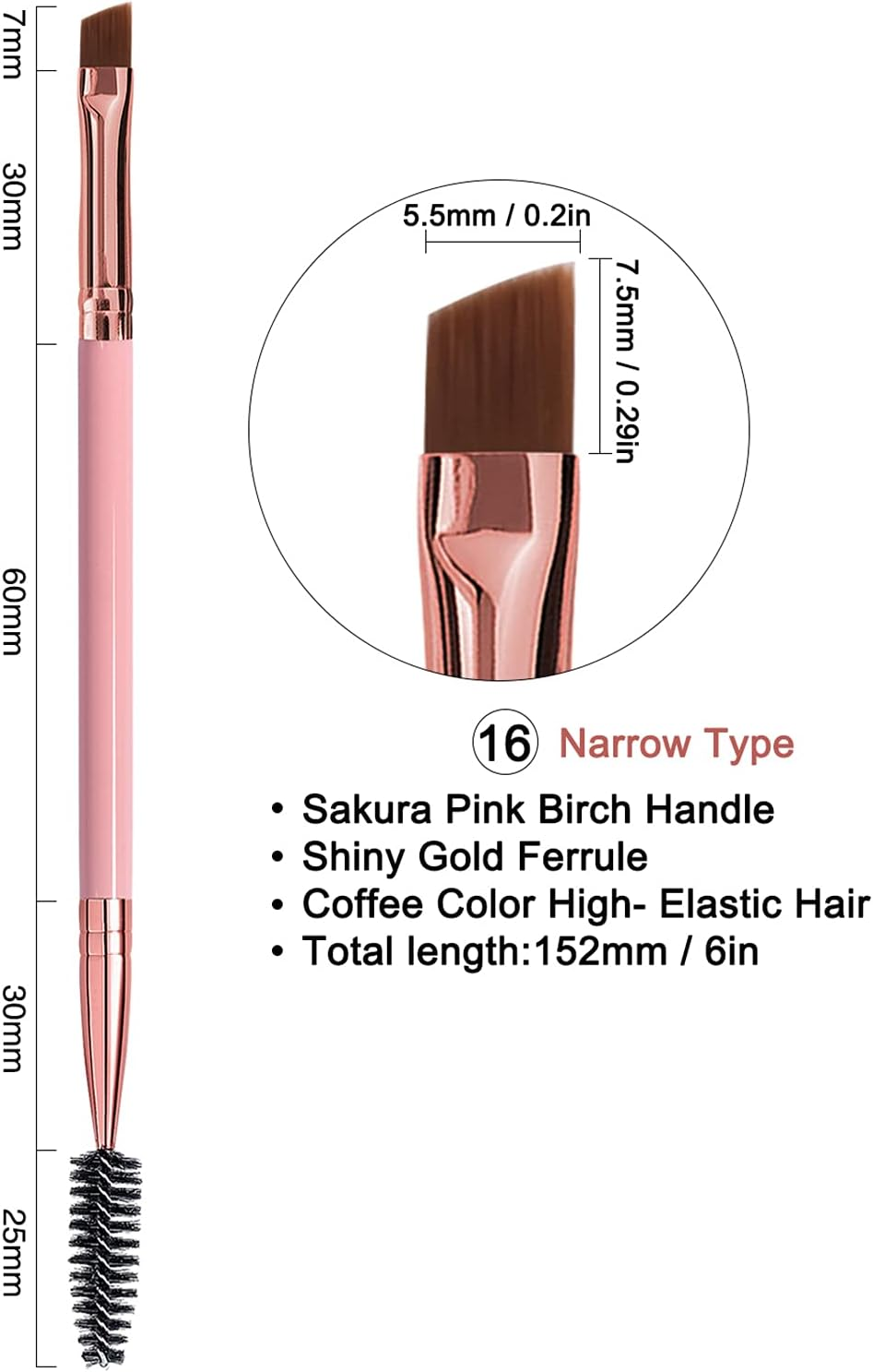 Duo Eyebrow Brush, Spoolie Brush and Angled Brow Brush Eyelash Brush for Eye Makeup. (5Pcs, Pink) image number 2
