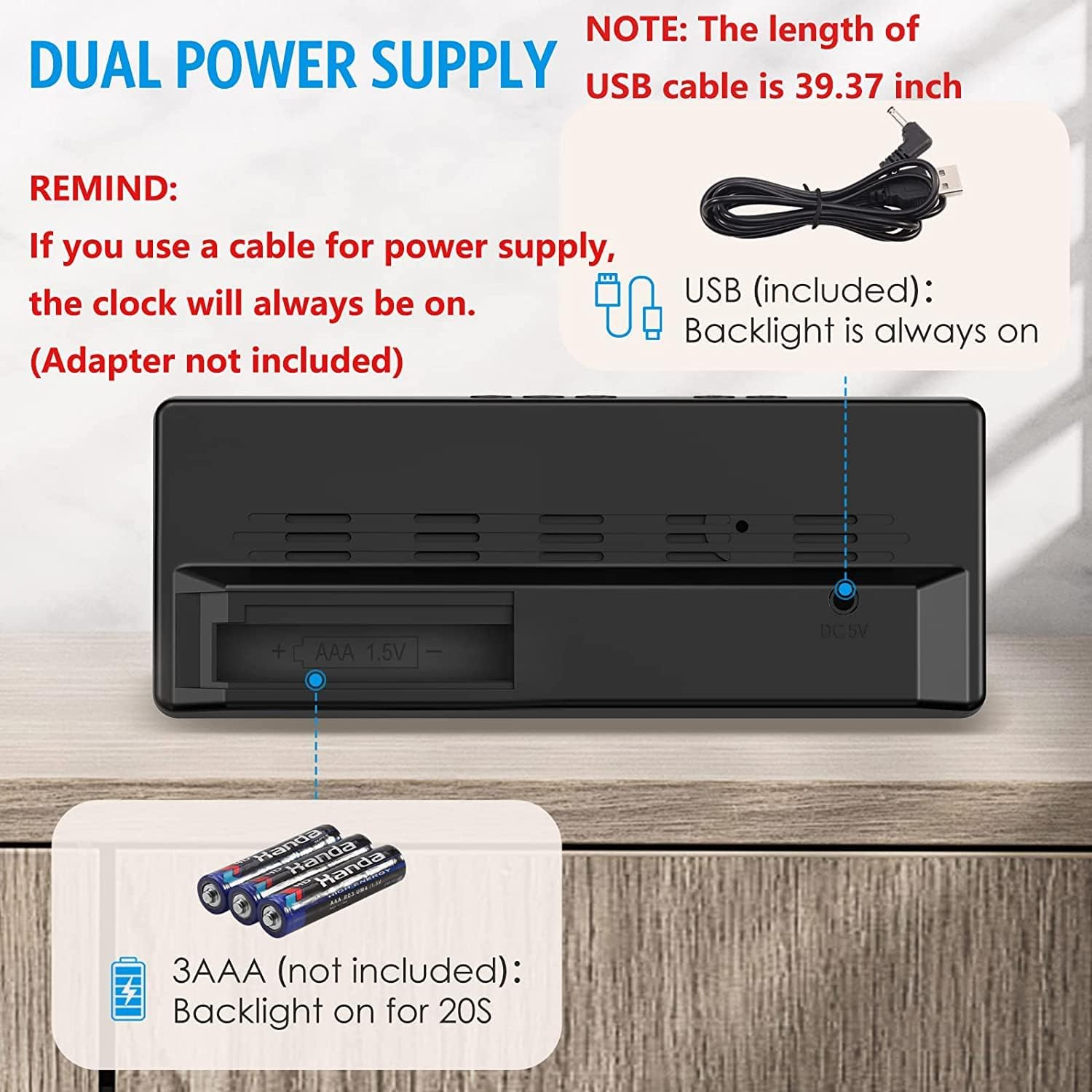 AMIR [New Version] Digital Alarm Clock, LED Alarm Clock for Bedroom, Electronic Desktop Clock with Temperature Display, Voice Control, 12/24H, Small Clock for Bedroom Decor - White image number 5