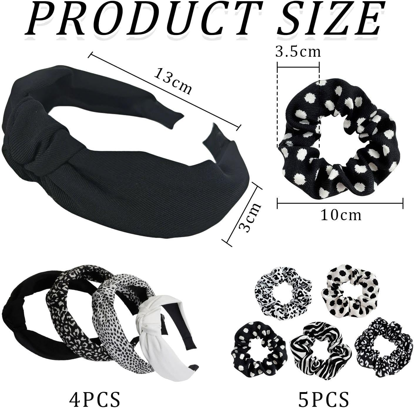 Pack of 4 Stylish Headbands and 5 Pieces Hair Rings, Wide-Edged Headbands for Women, Retro Hair Accessories, Hairstyle Decorations. image number 1