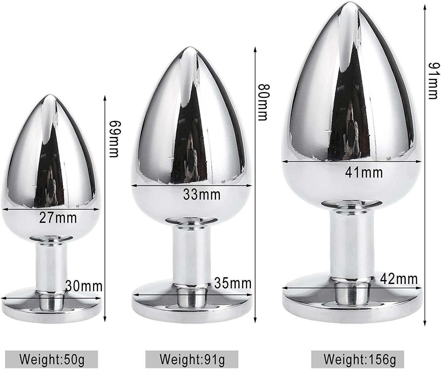Anal Butt Plug, Greenpinecone Small + Medium + Big Set Fetish Stainless Steel Anal Butt Plug Anal Plug Hook with Crystal Diamond Beginner 27Mm-33Mm-41Mm Anal Stimulation Toy for Unisex Masturbation