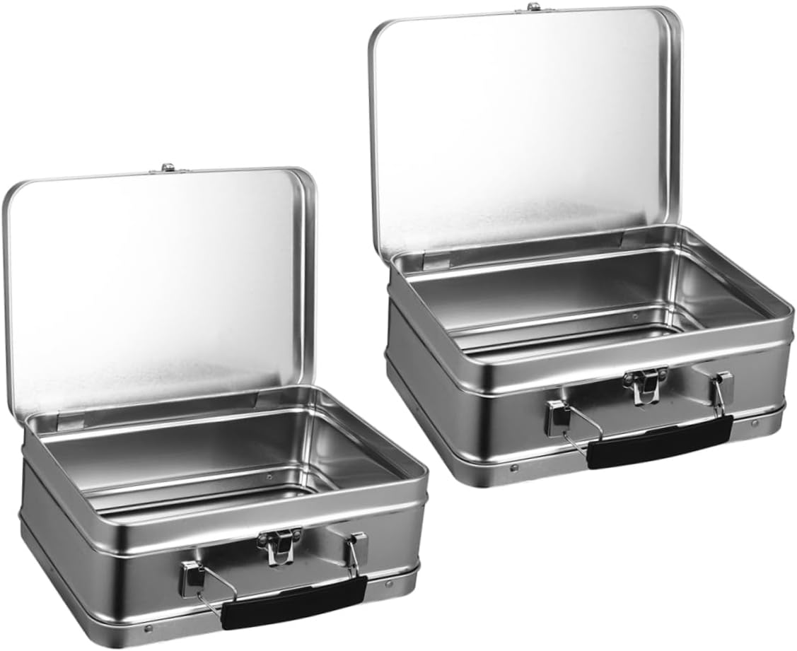 2Pcs Tinplate Storage Case Lockable Document Box Tinplate Organizer Box Container for Desktop Desk image number 4