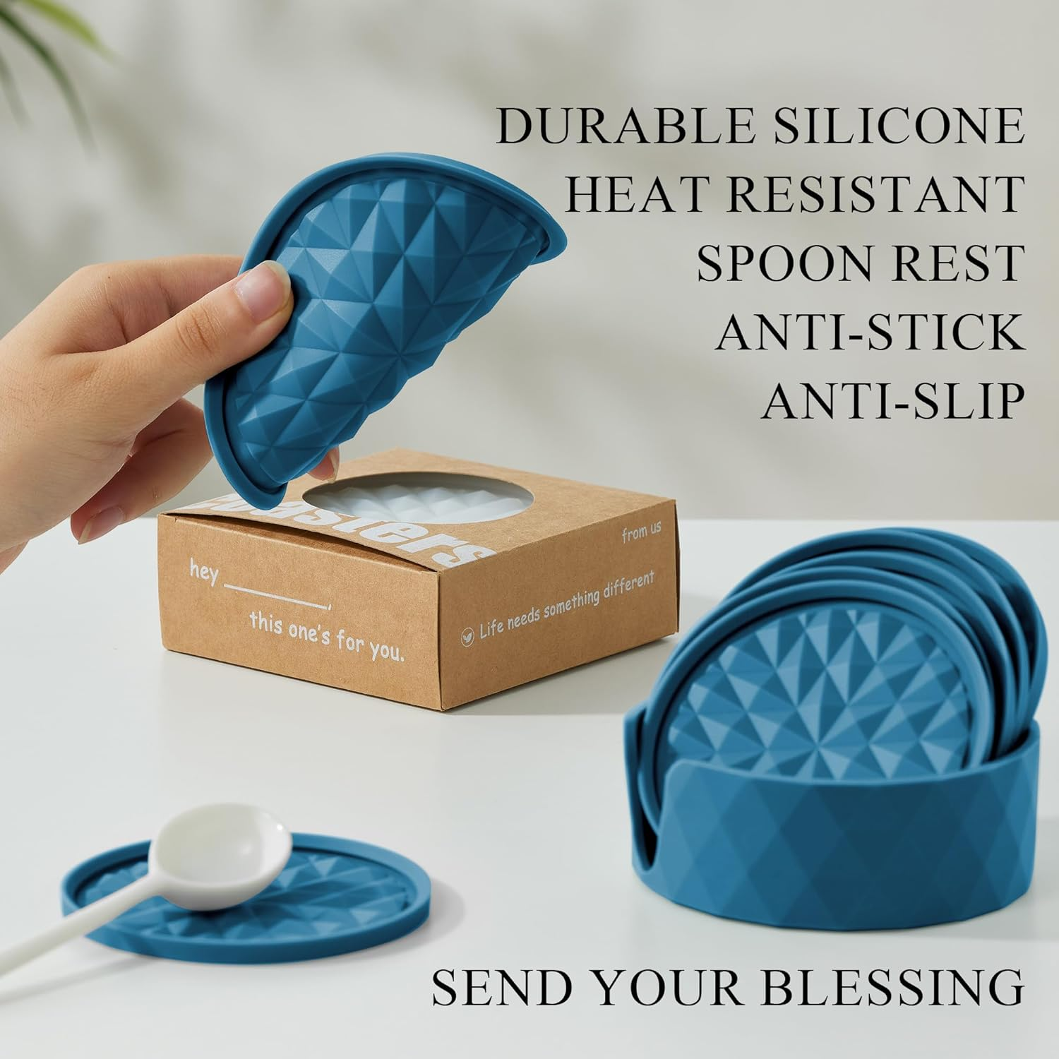 Wingcases Silicone Coasters for Drinks[6 Pack]- Cup Mat with Holder for Tabletop Protection-Non-Slip, Non-Stick, Coffee Table Decor, Great Gift for Any Occasion, Dark Blue image number 6