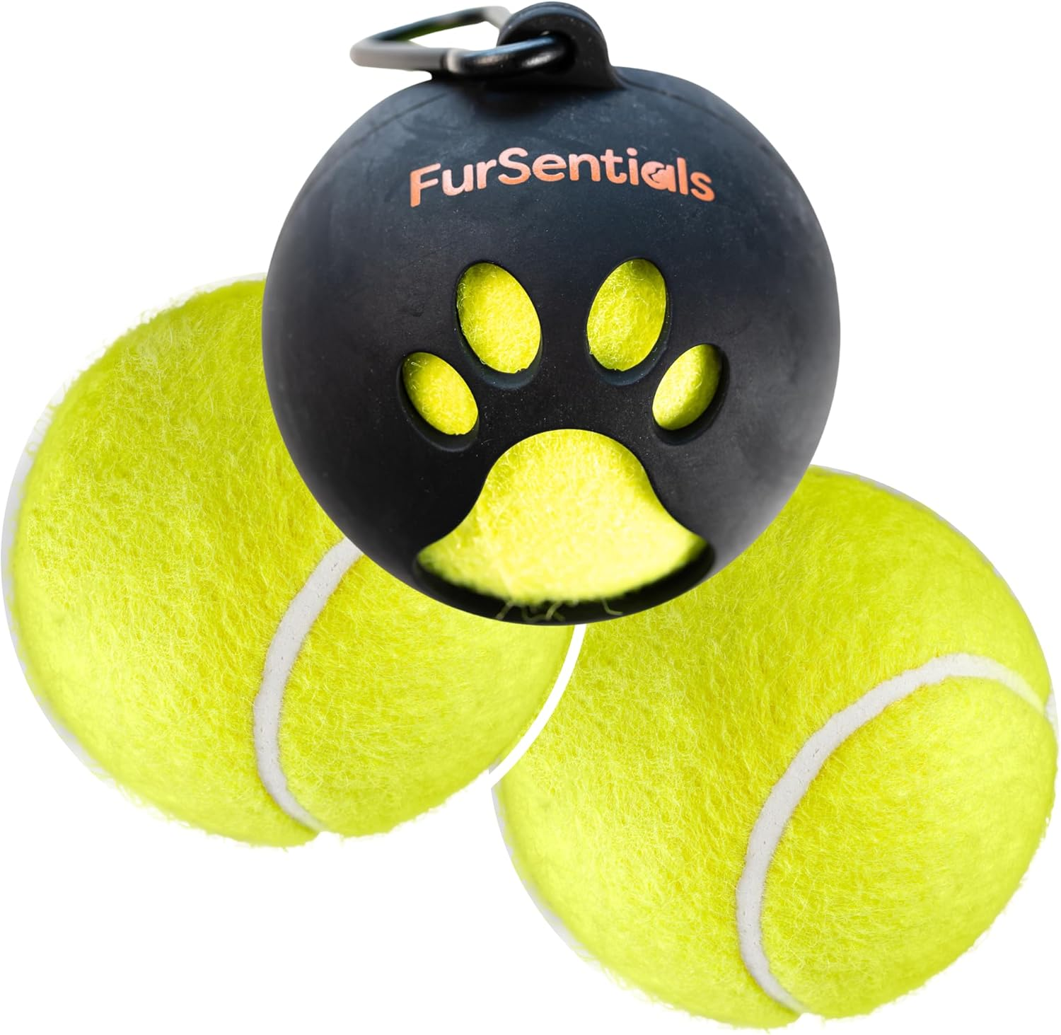 3 Dog Squeaky Tennis Balls + Silicone Dog Ball Holder for Dog Leash - with Carabinar Attachment Clip - Squeaky Dog Toy Balls with Holder for Hands-Free Dog Walking Accessory_Black Ball Buddy Trio
