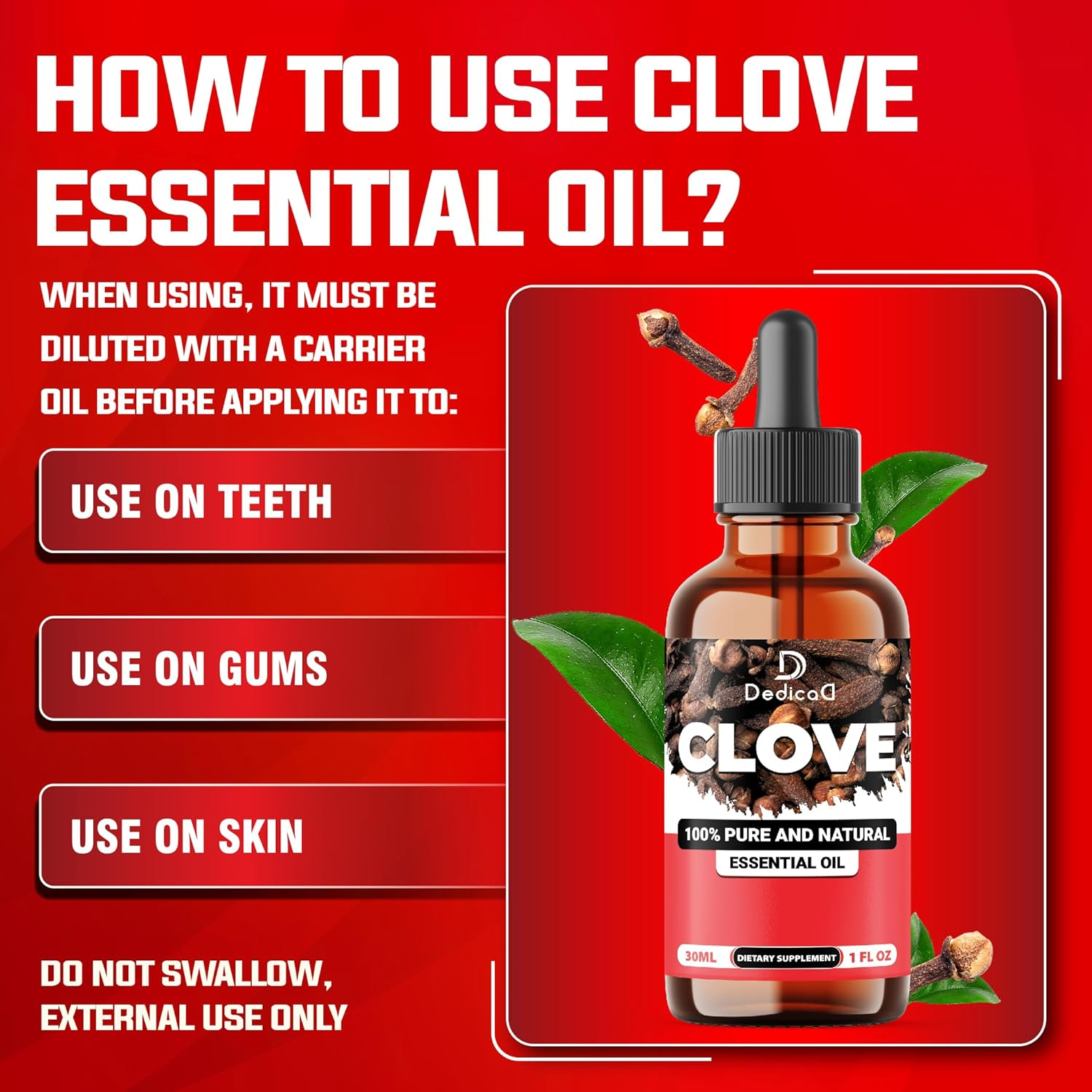 DEDICAD - 1 FL Oz - 30Ml - Clove Essential Oil Supplement &ndash; Clove Oil image number 3