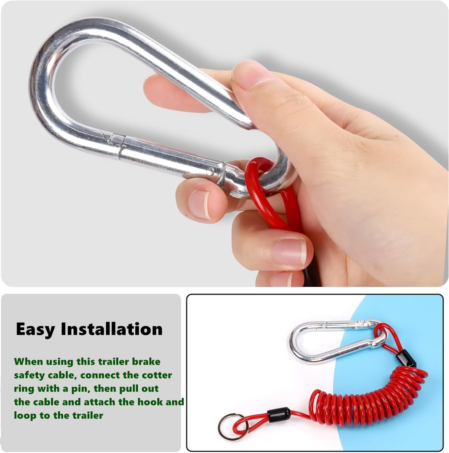 Breakaway Trailer Cable- Heavy Duty Steel Wire Coiled Safety Cables Strap for RV Towing Trailer - Stainless Steel Spring Towing Coil for Enhanced Durability - Extends up to 6Ft image number 1