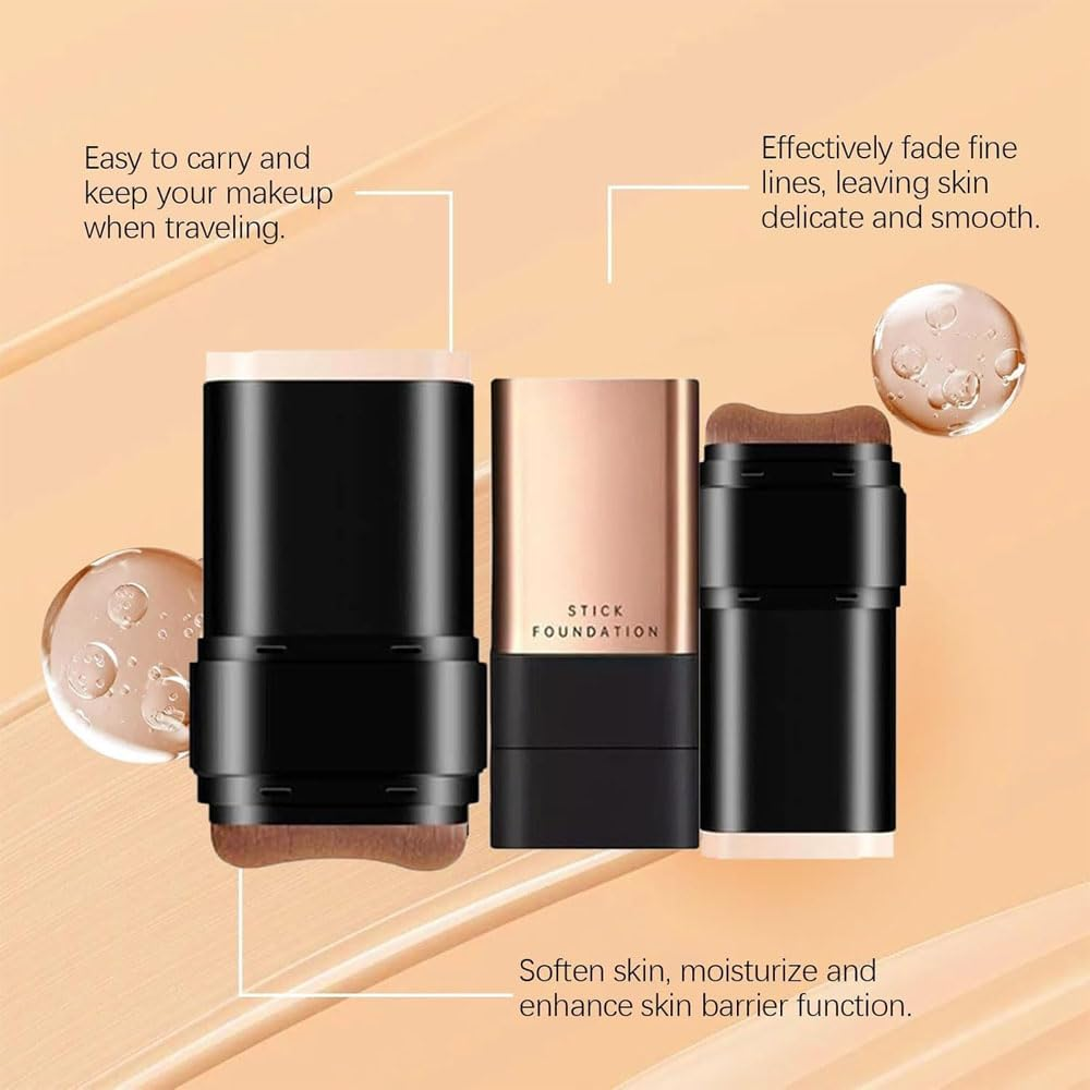 2 in 1- Luxury Anti-Wrinkle Foundation Stick,Double Head Foundation Make up Stick,Korea Flawless Eraser Foundation Stick with Brush, Multi-Use Foundation Stick Makeup (Brilliant White, A-1) image number 6