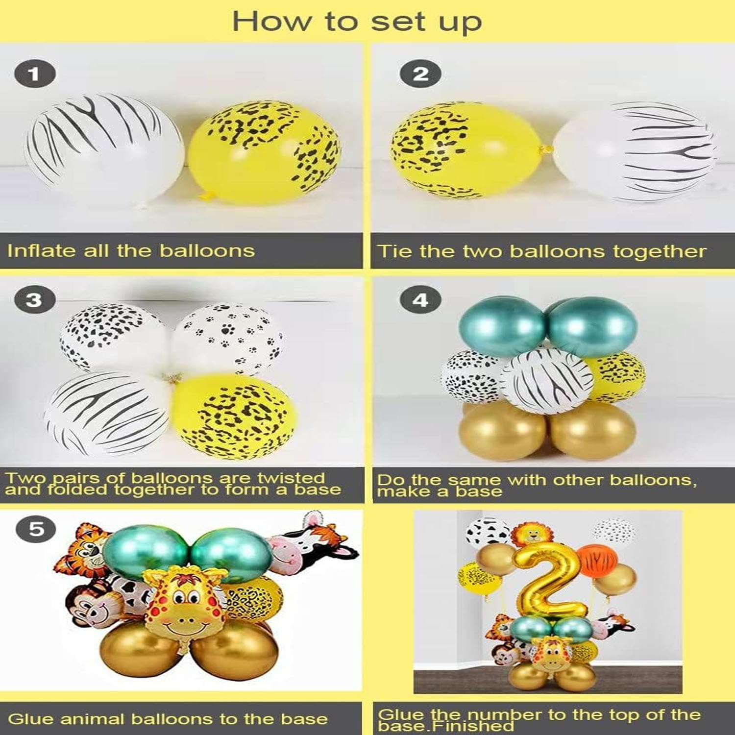 Jungle Safari Birthday Number Balloonsdecorations 32Inch Number 2 Balloons 24Pcs Gold Party Decorations Backdrop Animal Balloons for Birthday Party Supplies