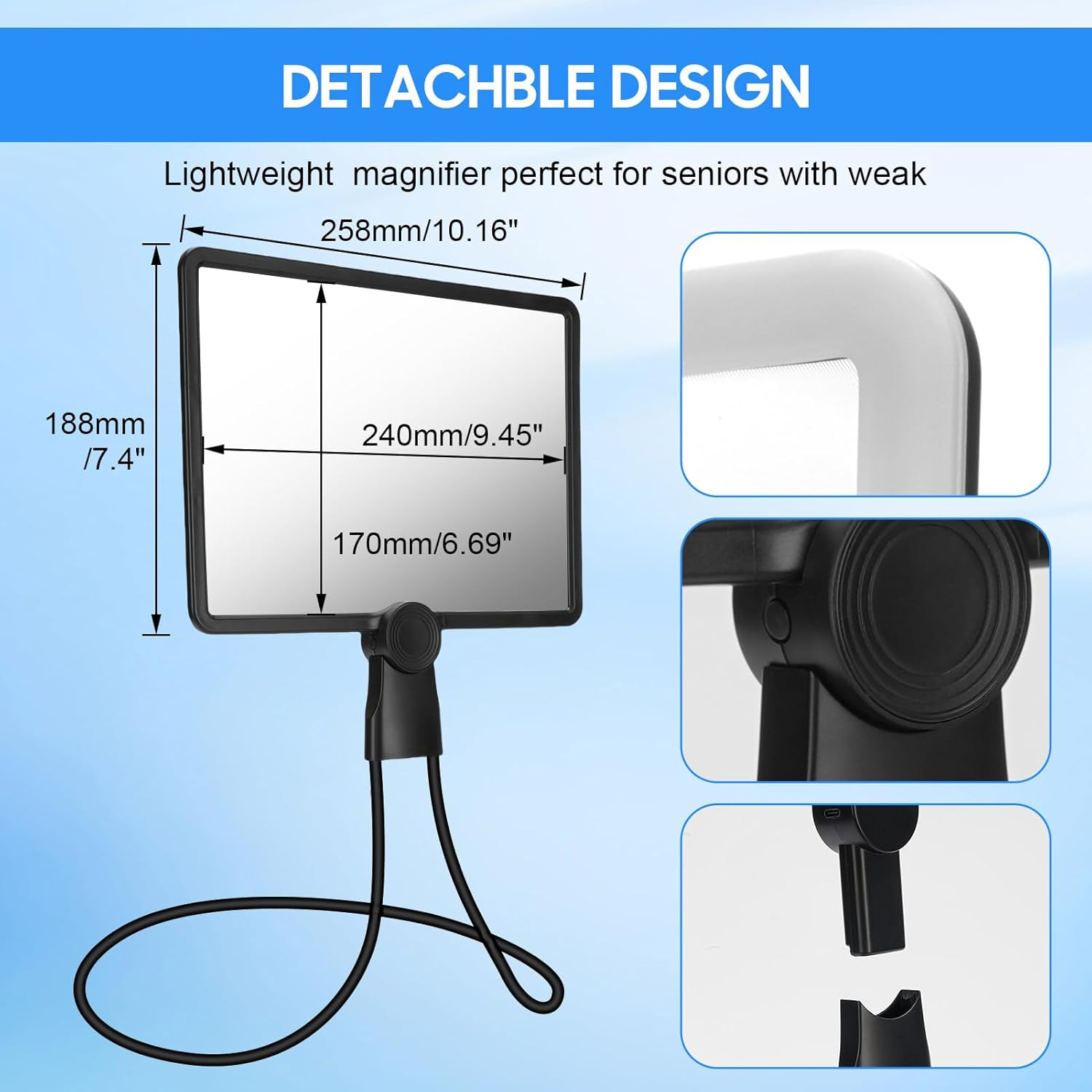 Flexible Gooseneck Page Magnifier, 5X Hands-Free Neckwear Magnifying Glasses with 3 Color Light Modes for Repair Reading DIY Low Vision Seniors Elderly image number 1