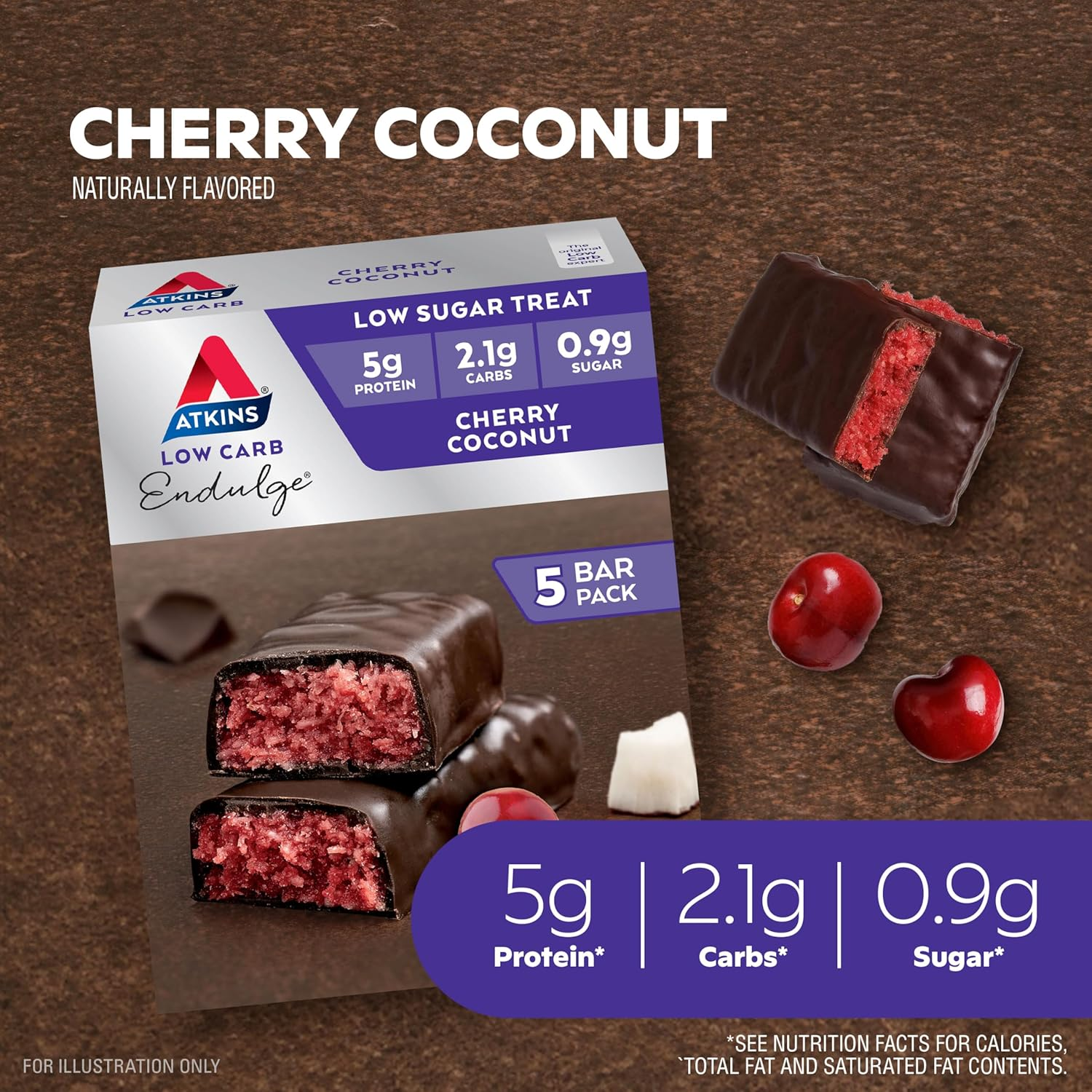 Atkins Endulge Cherry Coconut Bars | Keto Friendly | 5 X 34G Low Carb Coconut Bars | Low Carb, Low Sugar, High Fibre | 5 Bar Pack