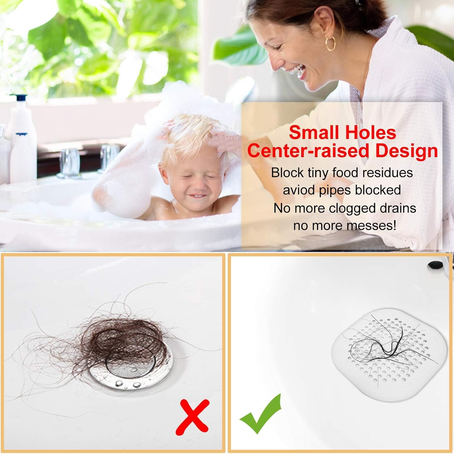 Hair Drain Catcher,Square Drain Cover for Shower Silicone Hair Stopper with Suction Cup,Easy to Install Suit for Bathroom,Bathtub,Kitchen 2 Pack image number 2