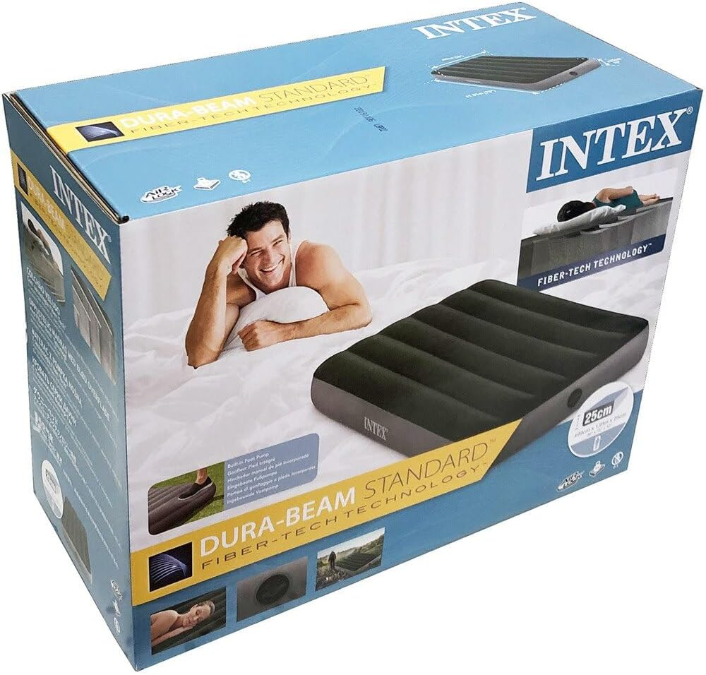 Intex 64761E Dura-Beam Standard Downy Air Mattress: Fiber-Tech &ndash; Twin Size &ndash; Built-In Foot Pump &ndash; 10In Bed Height &ndash; 300Lb Weight Capacity image number 1