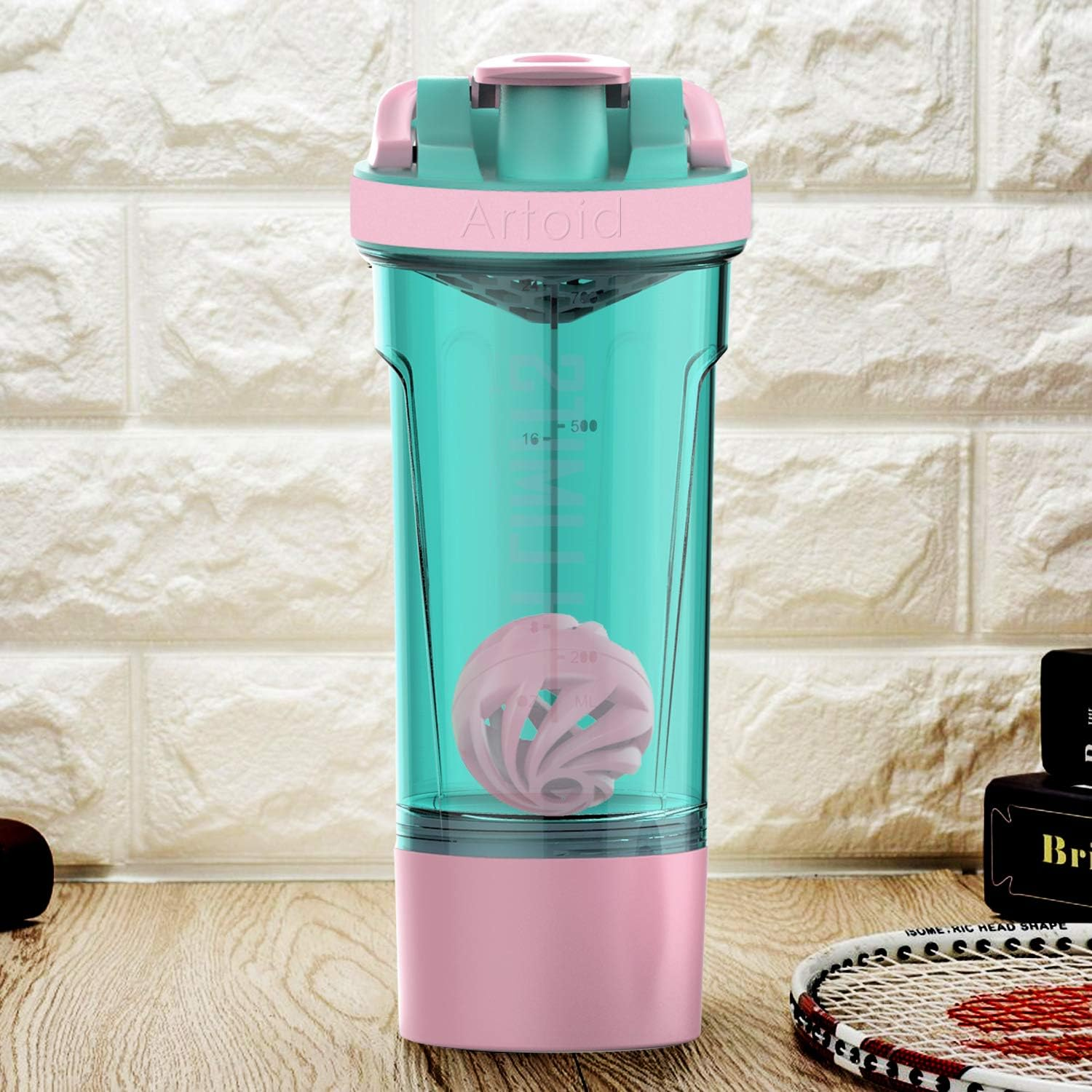 Artoid Mode Inspirational Fitness Workout Sports Protein Shaker Bottle 24-Ounce, Dual Mixing Technology with Shaker Balls & Mixing Grids Included, Twist and Lock Protein Box Storage Included image number 3