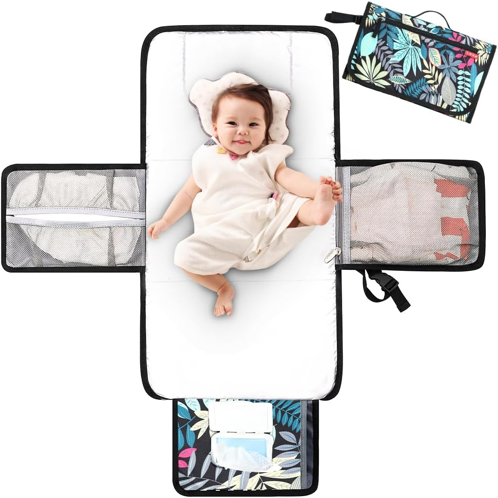 Lekebaby Portable Nappy Changing Mat Travel Baby Change Mat with Wipe-Pocket and Head Cushion, Jungle - Color Bar image number 6