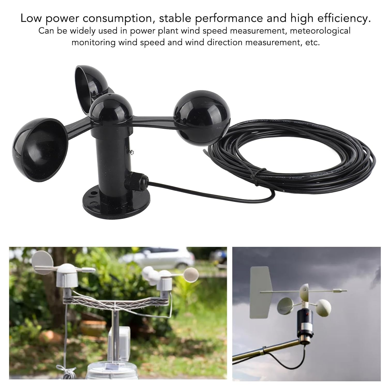 Jiawu Replacement Wind Speed Sensor for Weather Station, Anemometer Sensor Wind Speeds Cup with 8M Waterproof Cable 4Cm Mounting Hole, 3 Cups Detector for Outdoor image number 6