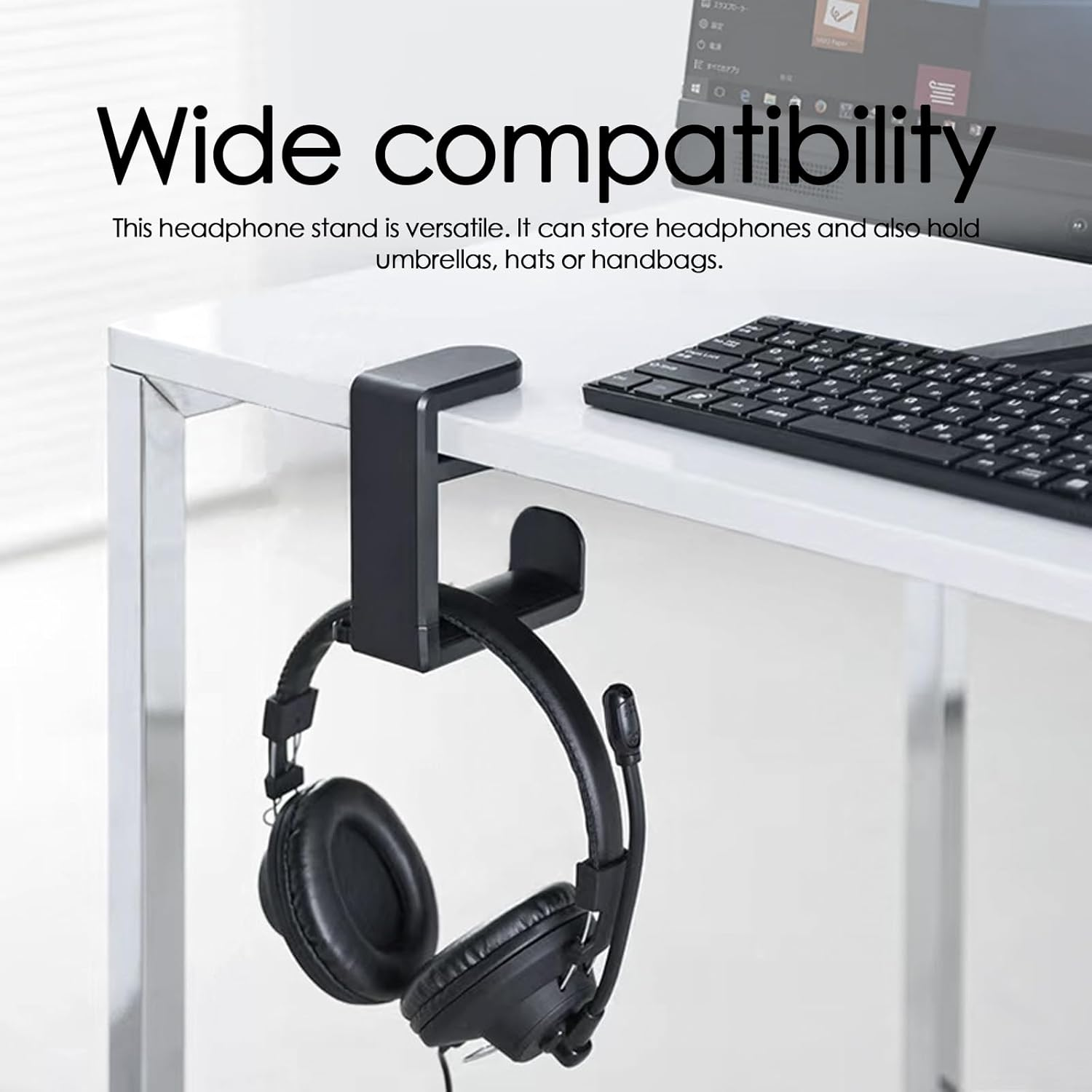 Headphone Stand, Desk Clamp for Headphone Holder with 360&deg; Swivel Hook, Adjustable Desk Clamp for Headset Holder, Suitable for All Headset Models (Black) image number 3