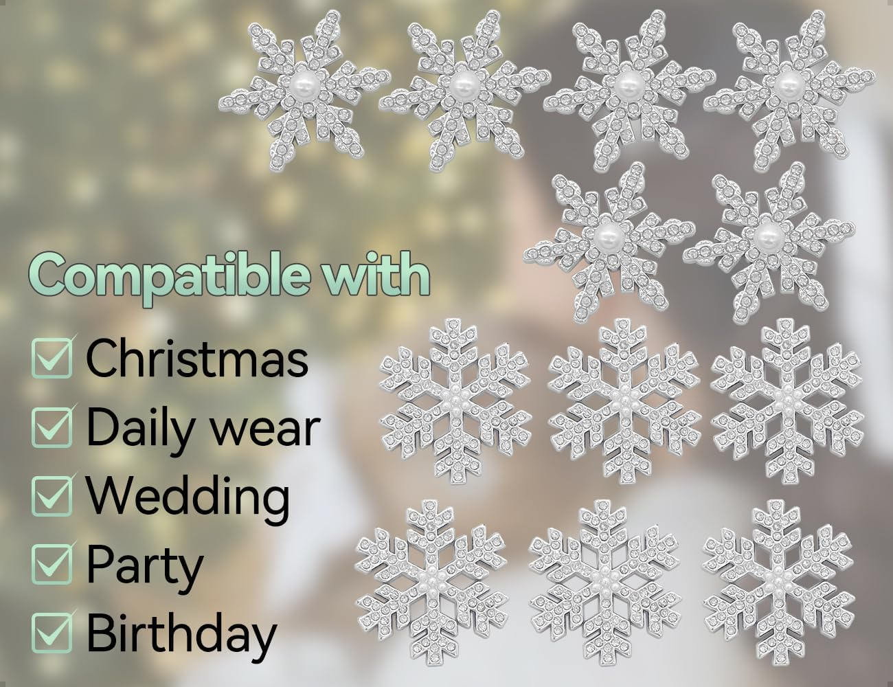 AOYEGIC Pack of 12 Snowflake Hair Clips, Side Hair Accessories, Winter Headpiece with Pearls and Glitter Rhinestones, Used for Women, Girls, Bride, Anniversary Party (Silver) image number 1