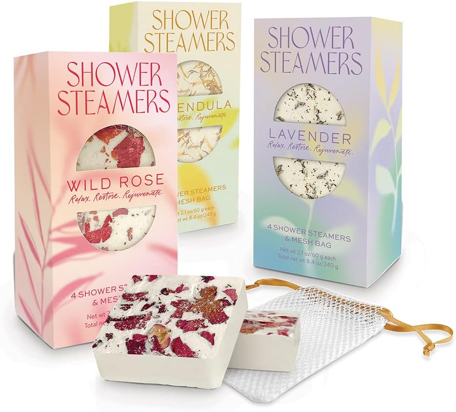 Studio Oh! Mothers Day Gifts Shower Steamer Set - 4 Aromatherapy Steamers, Spa Scent with Natural Flowers & Leaves, Mesh Bag - Calendula Blossoms